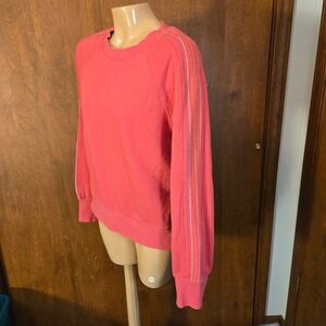 Evereve Womens Sweatshirt Coral Pink Rainbow Stripe Raglan Sleeve Cotton Blend